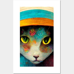 Surreal, Super cool cat wearing a hat, colorful Posters and Art